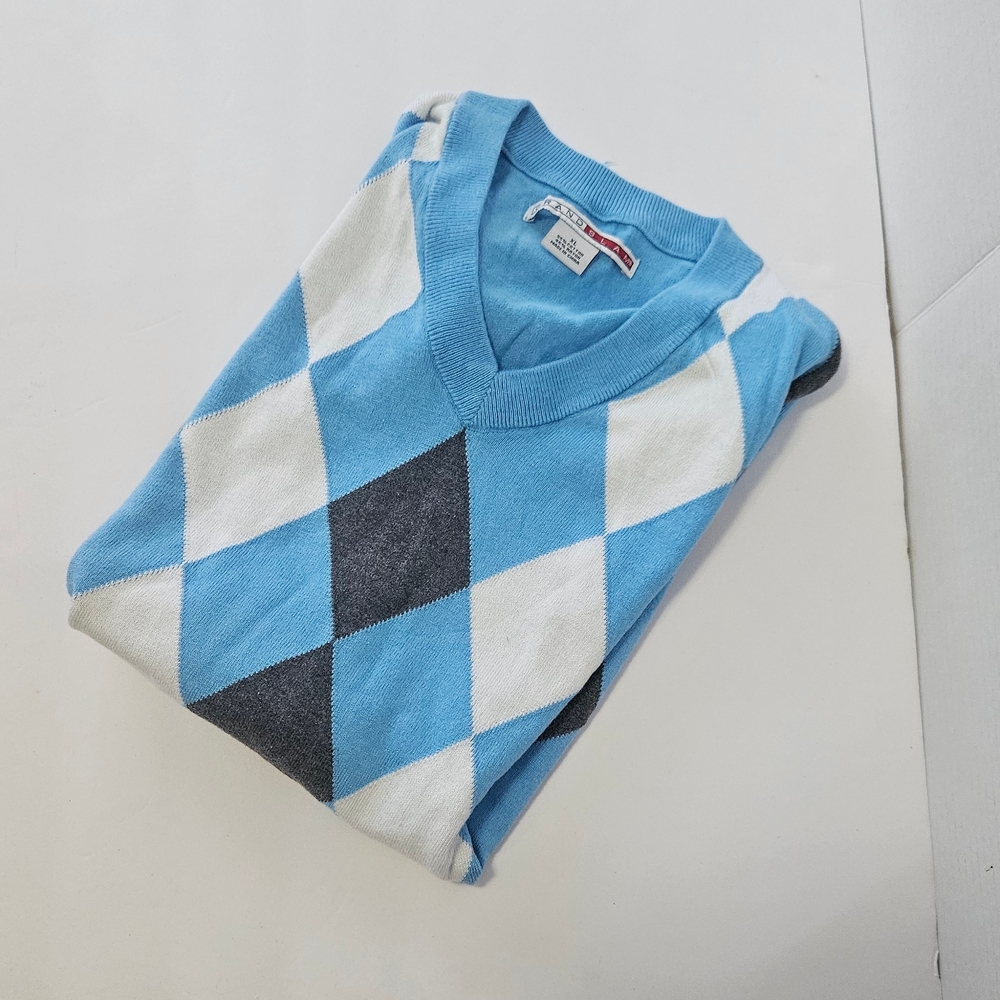 Men's Grand Slam V- Neck Argyle Sweater Vest for Golf - Sky Blue/White/Grey - XL